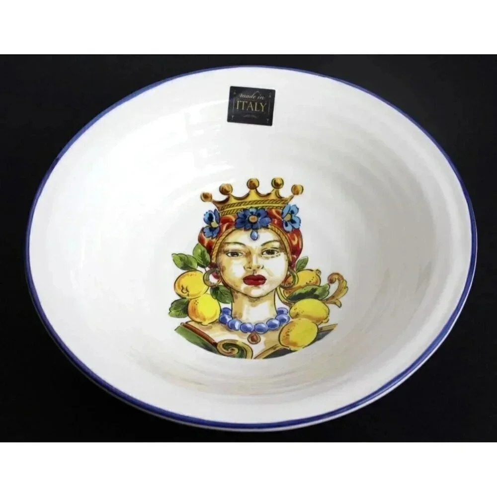New Large Ceramic Round Serving Bowl Salad Bowl Sicilia Made in Italy Kitchen